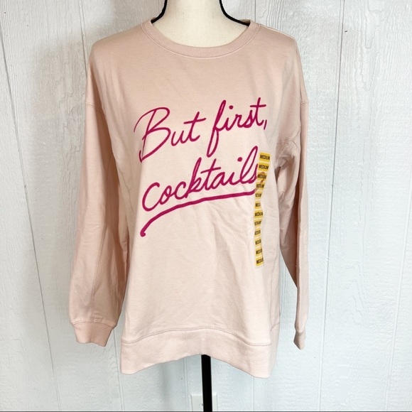 NEW Wildfox But First Cocktails Pink Statement Sweatshirt Medium - Picture 1 of 13